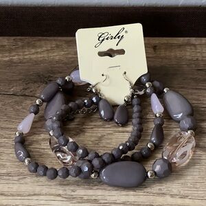 Fashion Necklace with earrings set- grey clear white